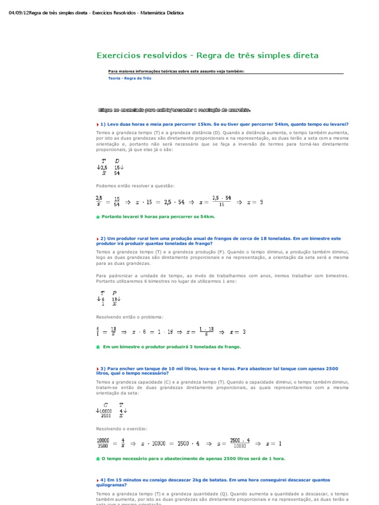 MATEMÁTICA BÁSICA-NEURISVALDO: LISTA DE EXERCÍCIOS ONLINE-REGRA DE TRÊS  SIMPLES