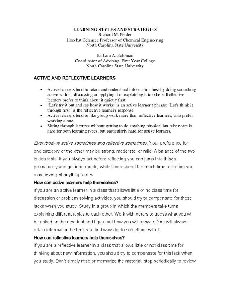 Learning Styles and Effective Strategies | PDF | Learning Styles ...