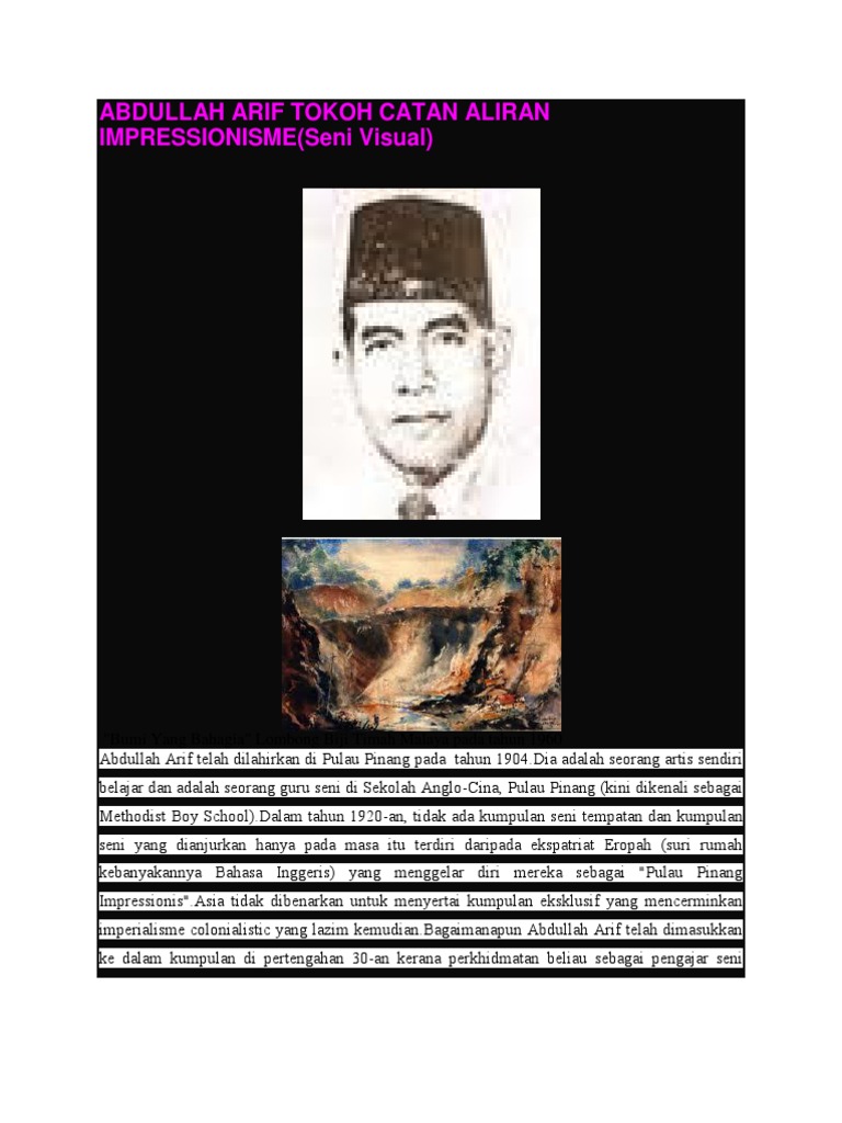 2 Tokoh Tempatan Abdullah Arif Tokoh Catan Aliran Impressionisme Pdf
