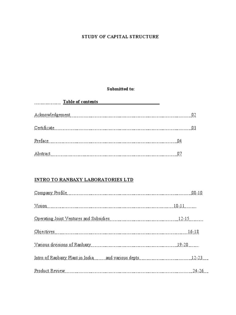 Project Report On Capital Structure PDF Capital Structure