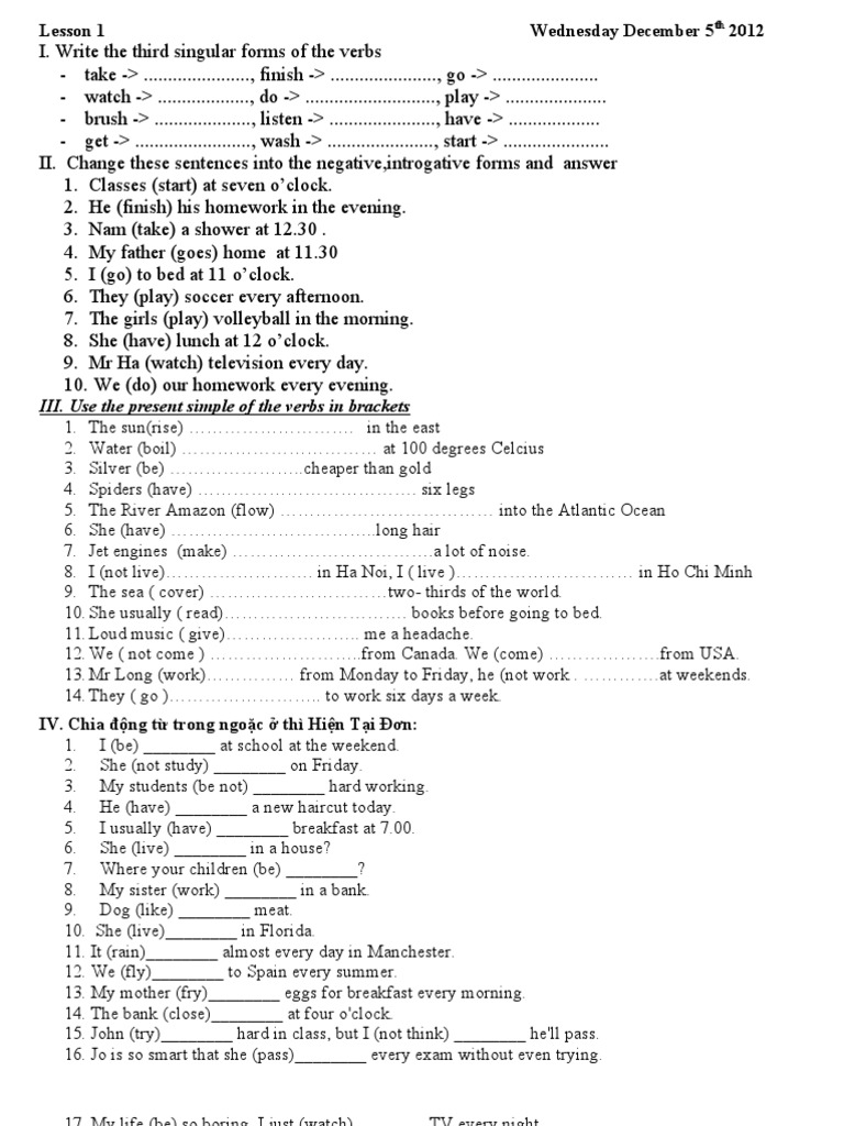 Present Simple and Continuous Exercises | PDF | Language Mechanics ...