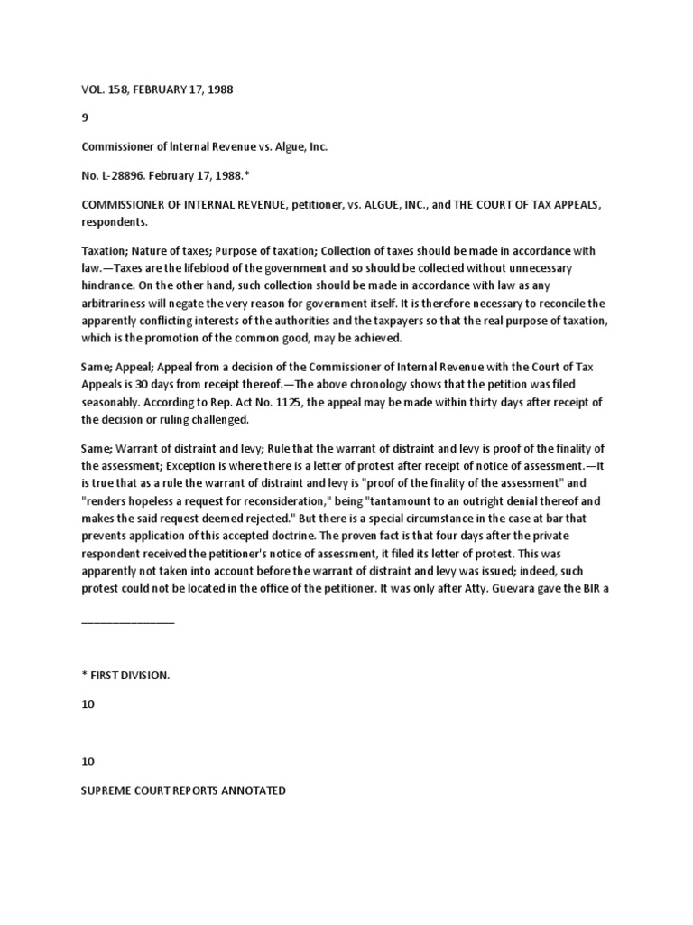 2 8 commissioner of lnternal revenue vs algue inc 158 scra 9 1988
