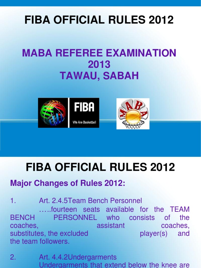 Fiba Official Rules 2012 Maba Referee Examination 2013 Tawau, Sabah