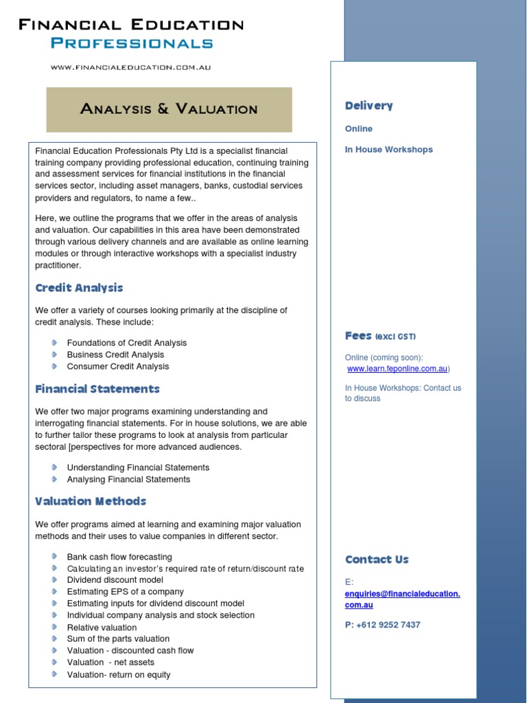 Financial Training in Analysis & Valuation | PDF | Career & Growth ...