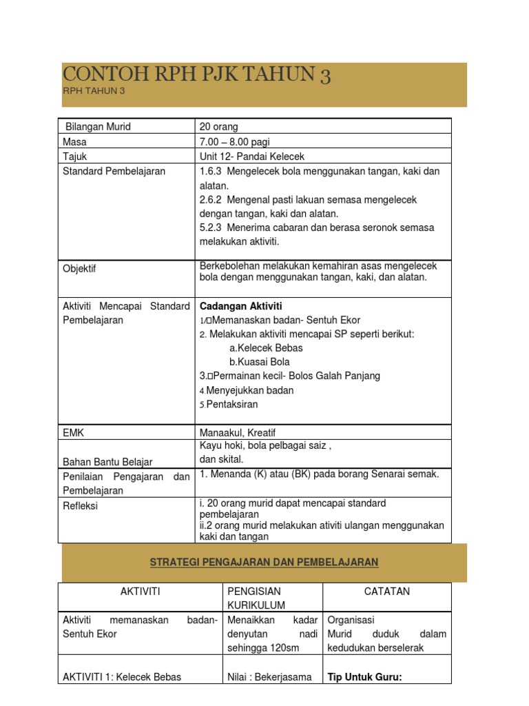 Contoh Rph Pjk Tahun 3 Pdf