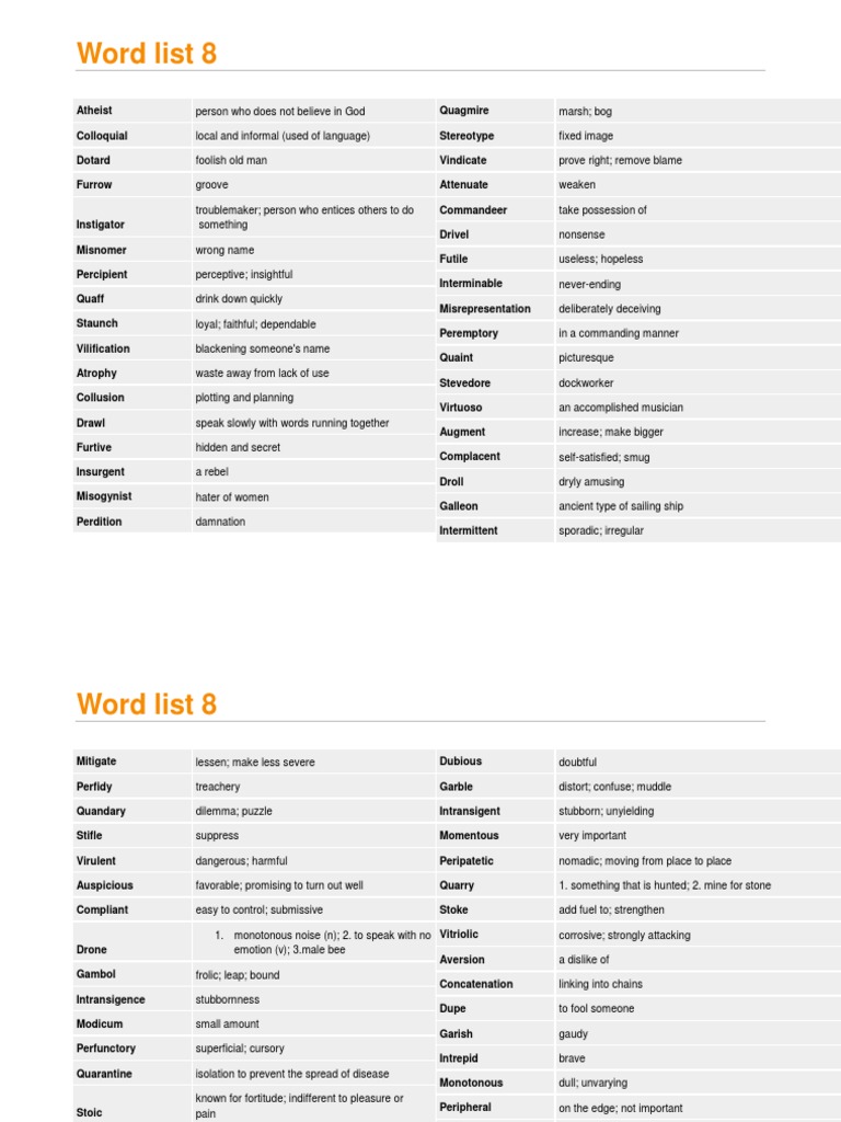Word List 8 | PDF