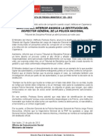 Ministro Del Interior Anuncia La Destitución Del Inspector General de La Policía Nacional