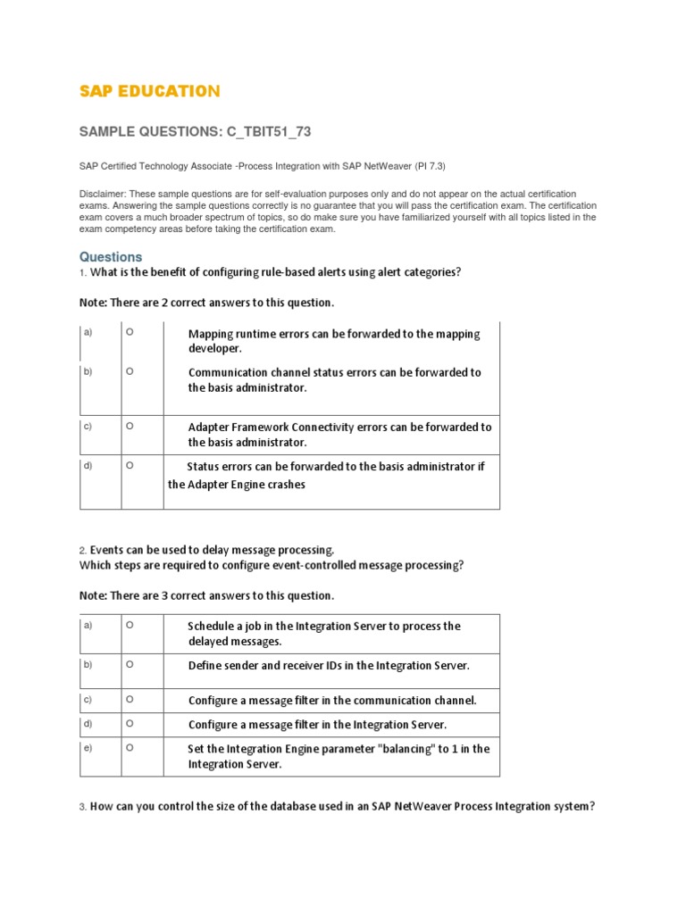 Sap Education: Sample Questions: C - Tbit51 - 73 | PDF | Proxy Server ...