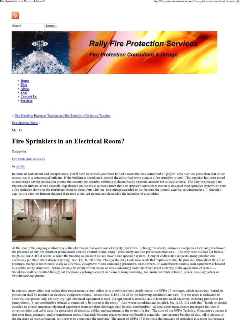 Fire Sprinklers in An Electrical Room PDF Fire Sprinkler System Fires
