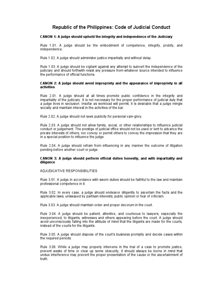 Phil Judges Code of Judicial Conduct PDF Judge Lawyer
