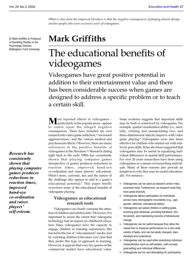 Educational Benefits of Video Games | PDF | Video Games | Adolescence