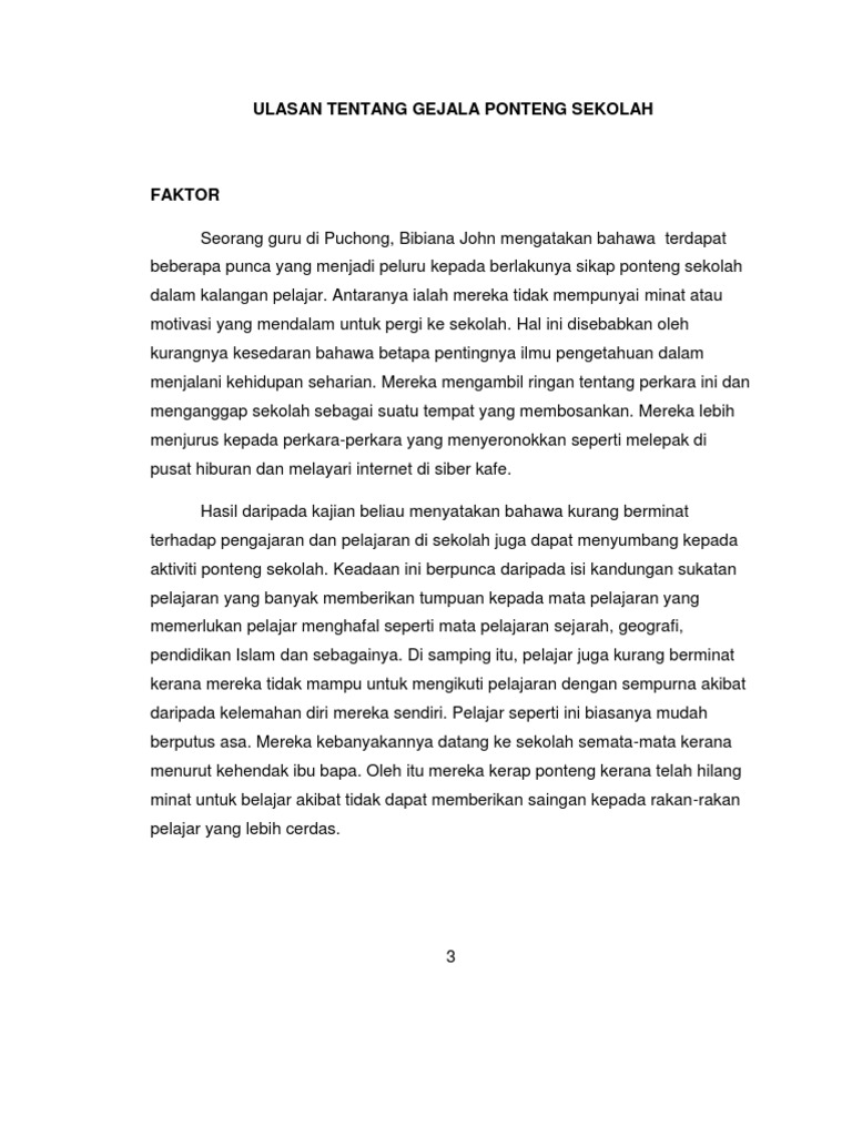Ulasan Tentang Gejala Ponteng Sekolah