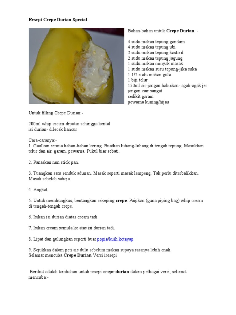Resepi Crepe Durian Special Pdf