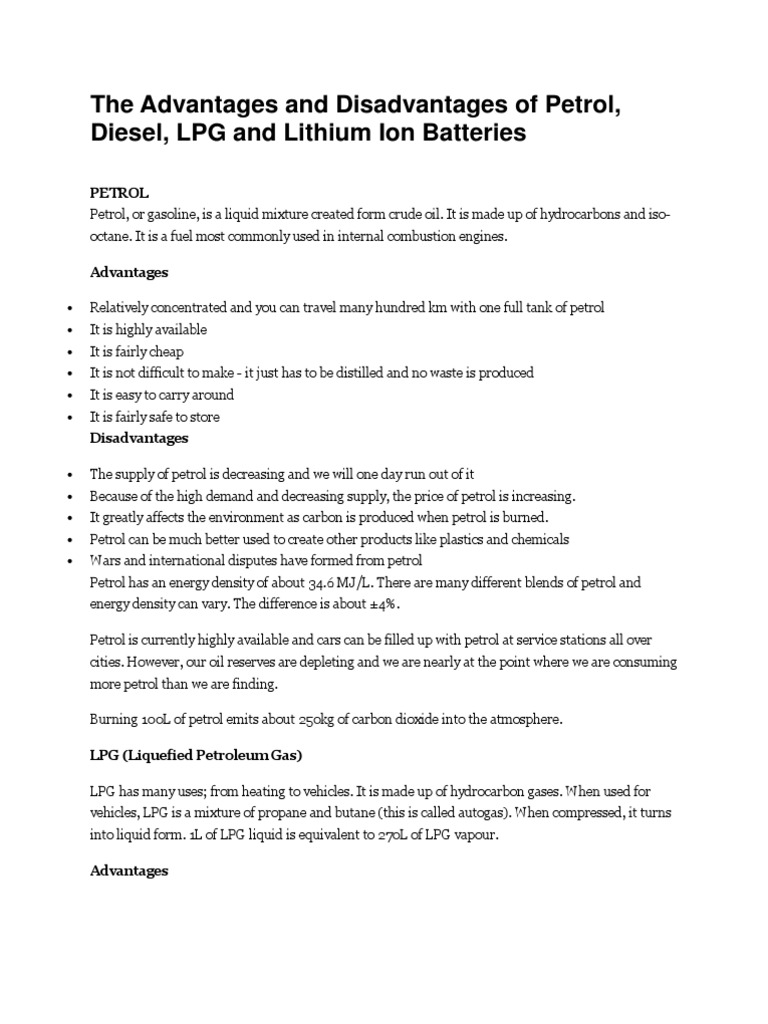 The Advantages and Disadvantages of Petrol Download Free PDF