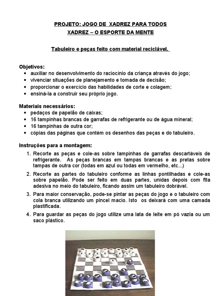 Exercícios de Xadrez  Peças de xadrez, Peças do xadrez, Tabuleiro de xadrez