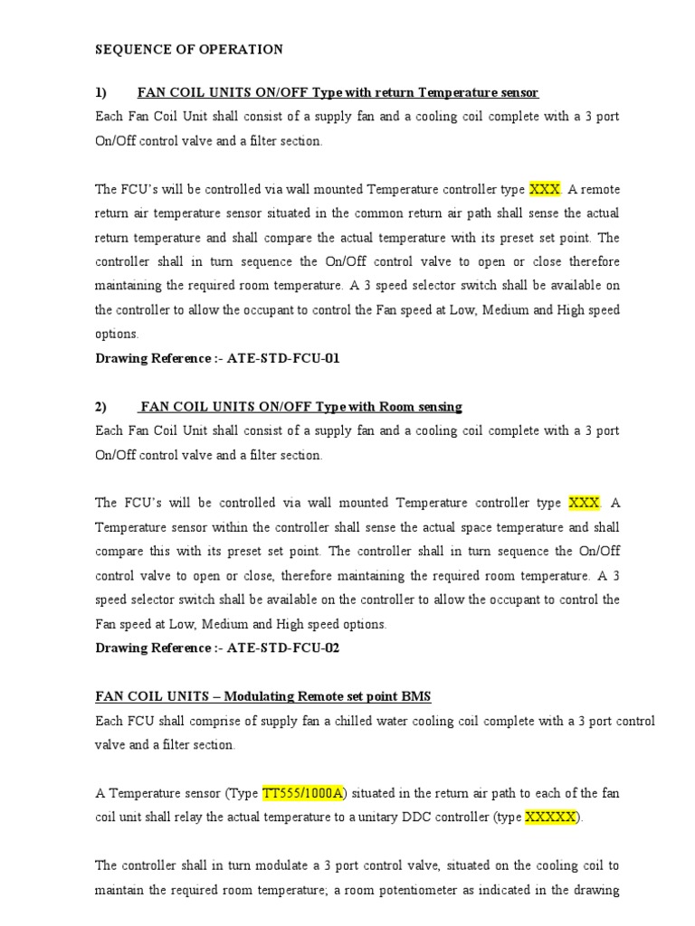 Fan Coil Units, AHUs Sequence of Operation | PDF | Hvac | Mechanical Fan