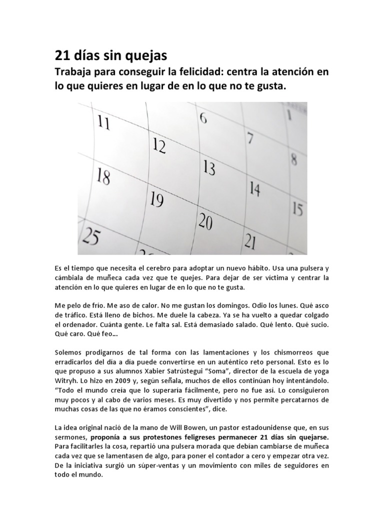 21 Días Sin Quejas: Transformación Personal | PDF | Felicidad | Science