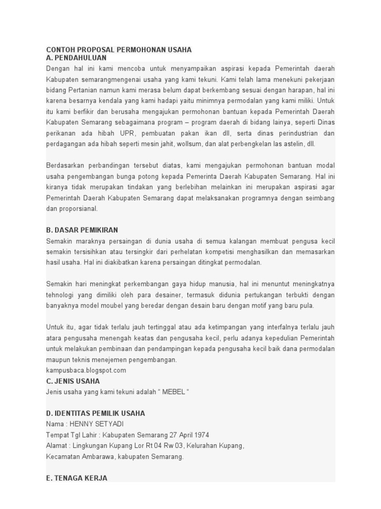 Contoh Proposal Pertukangan