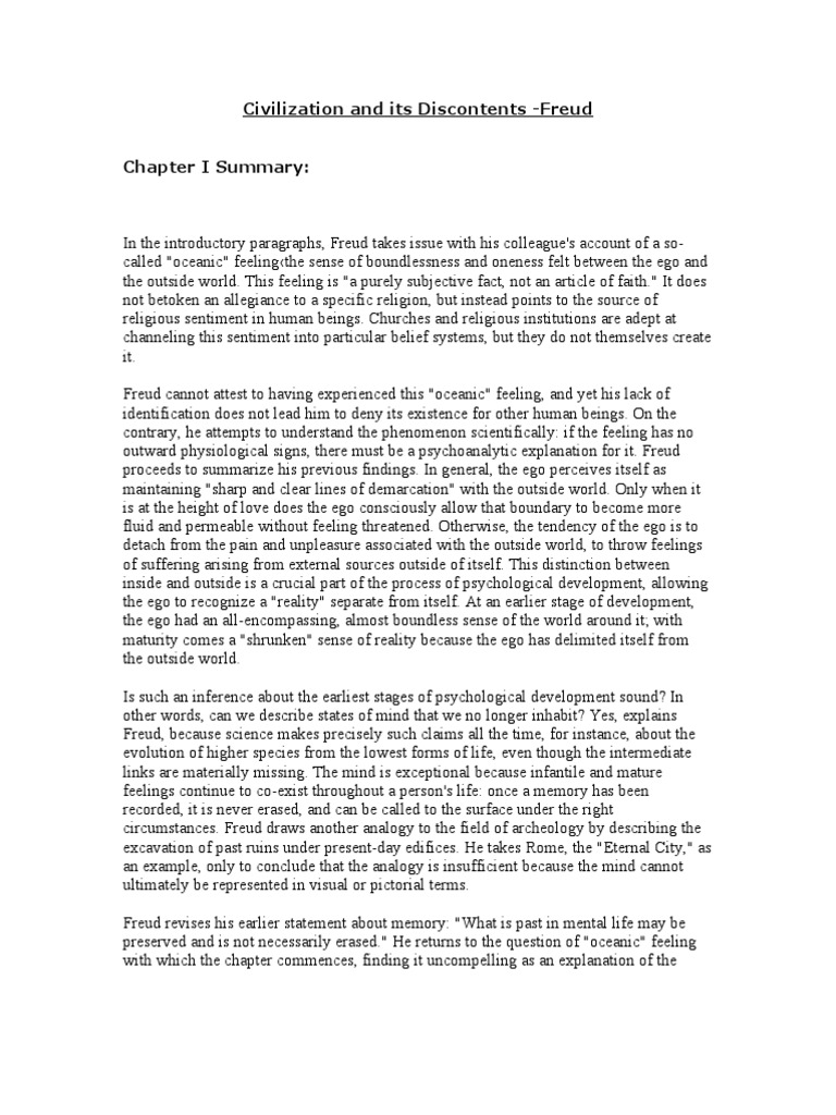 Freud's Civilization and Its Discontents Summary PDF Id Sigmund Freud