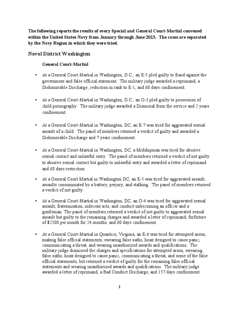 U.S. Navy Master Court Martial Summaries Courts Martial In The United