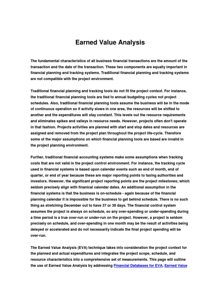 Earned Value Analysis Method | PDF