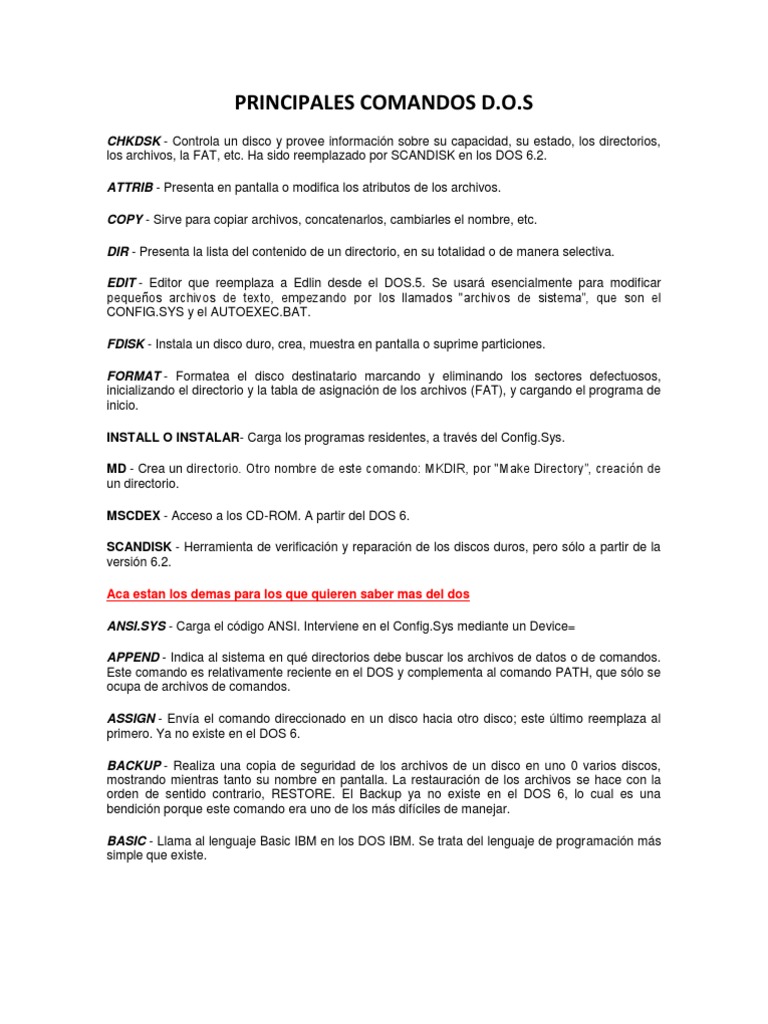 Comandos Dos | PDF | Dos | Archivo de computadora