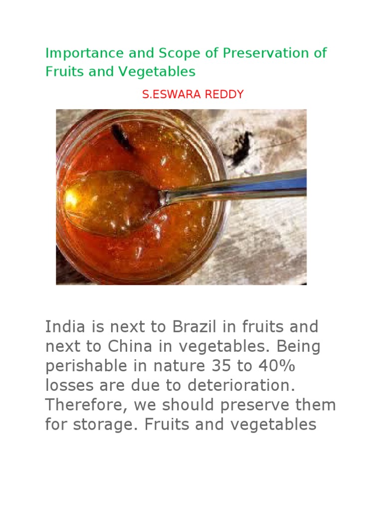 Importance and Scope of Preservation of Fruits and Vegetables PDF