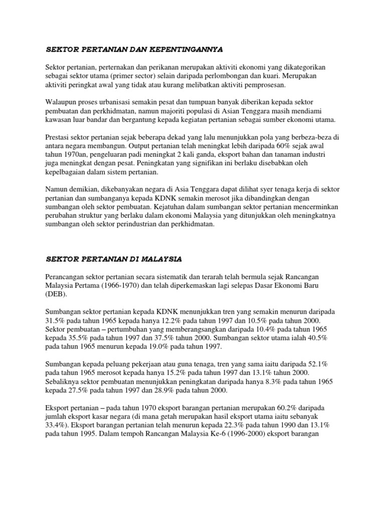 Sebab Sektor Pertanian Merosot
