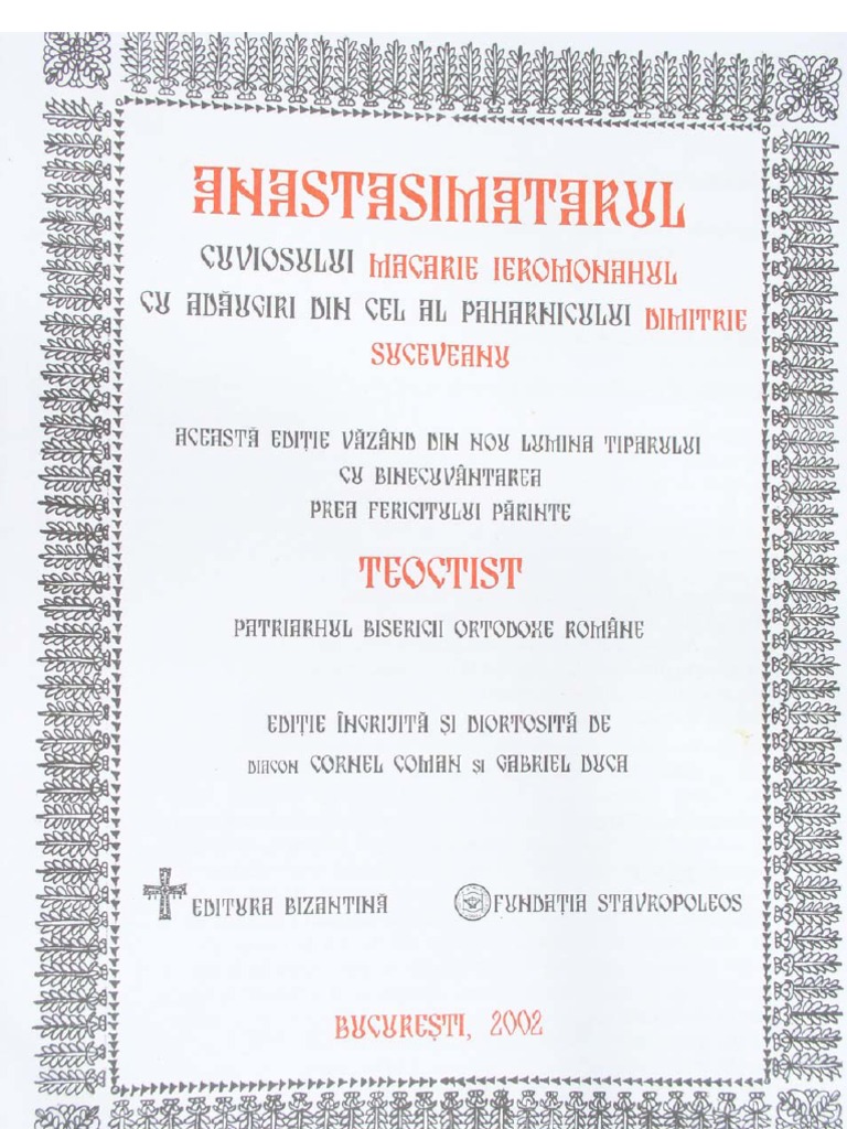 Anastasimatar Macarie Ierom Ed Bizantina Si Fundatia