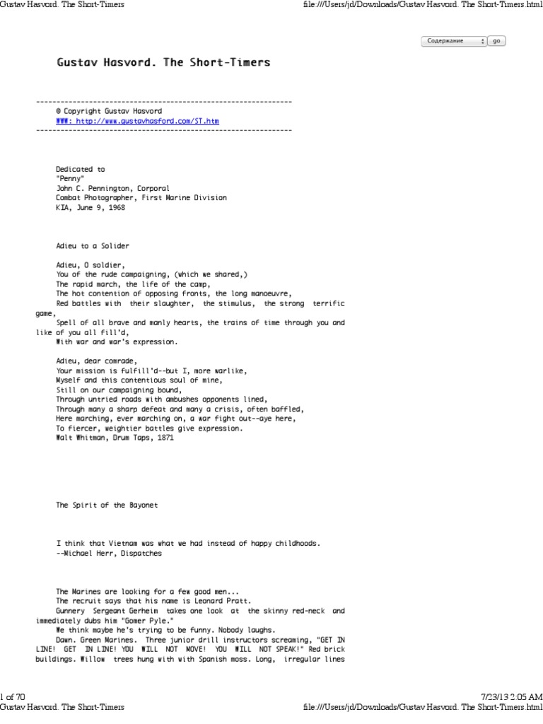 The Short Timers by Gus Hasford PDF Military Violence