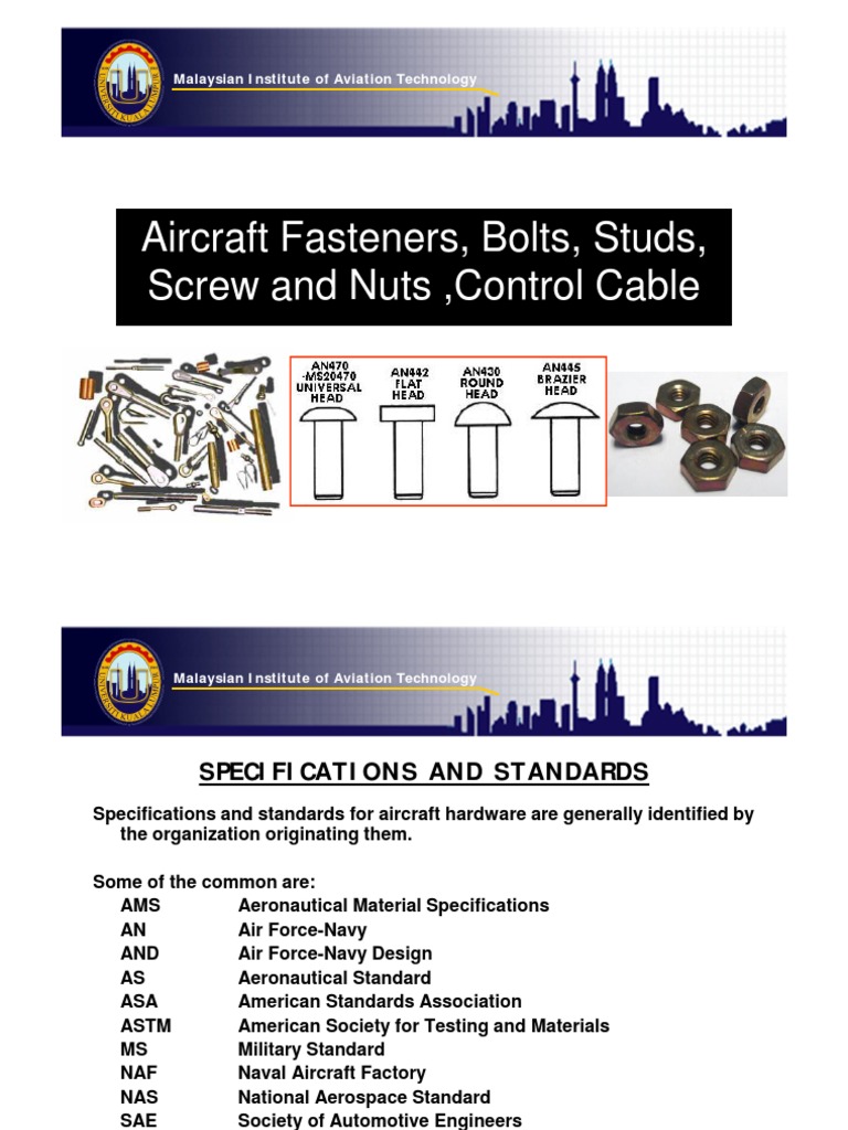 Aircraft Fastener Notes Screw Nut (Hardware)