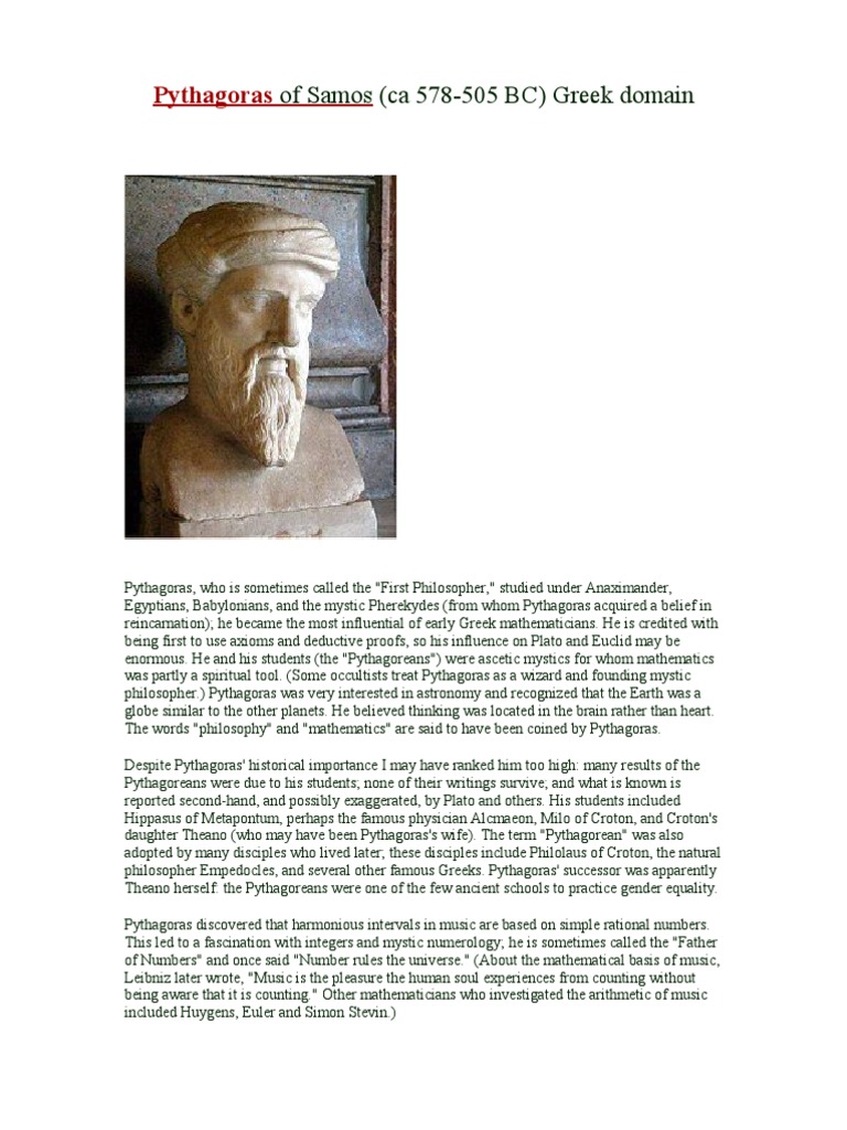 Pythagoras: Life and Mathematical Legacy | PDF | Pythagoras | Teaching  Mathematics, image size:768x1024