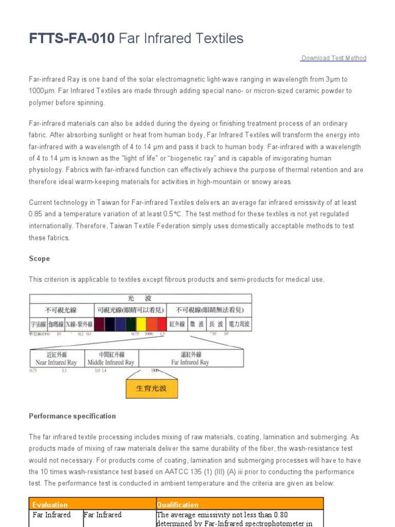 Far Infrared Textile Testing Method | PDF | Infrared | Textiles