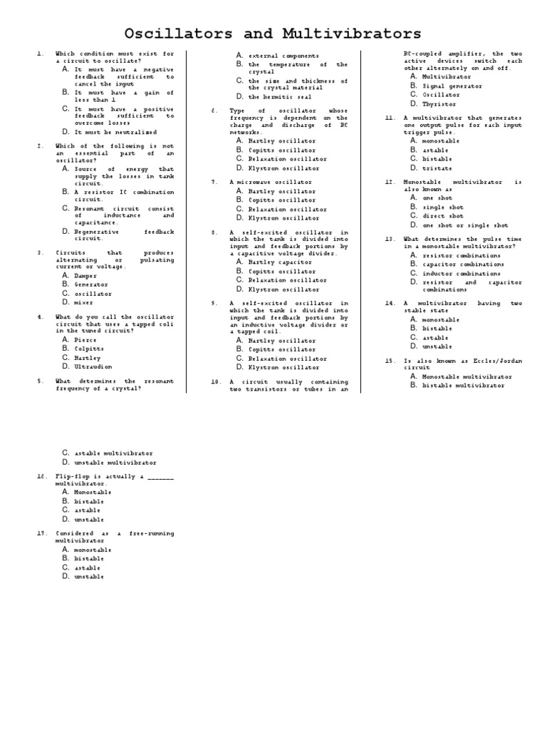 Oscillators and Multivibrators PDF Electronic Oscillator Electronic Circuits