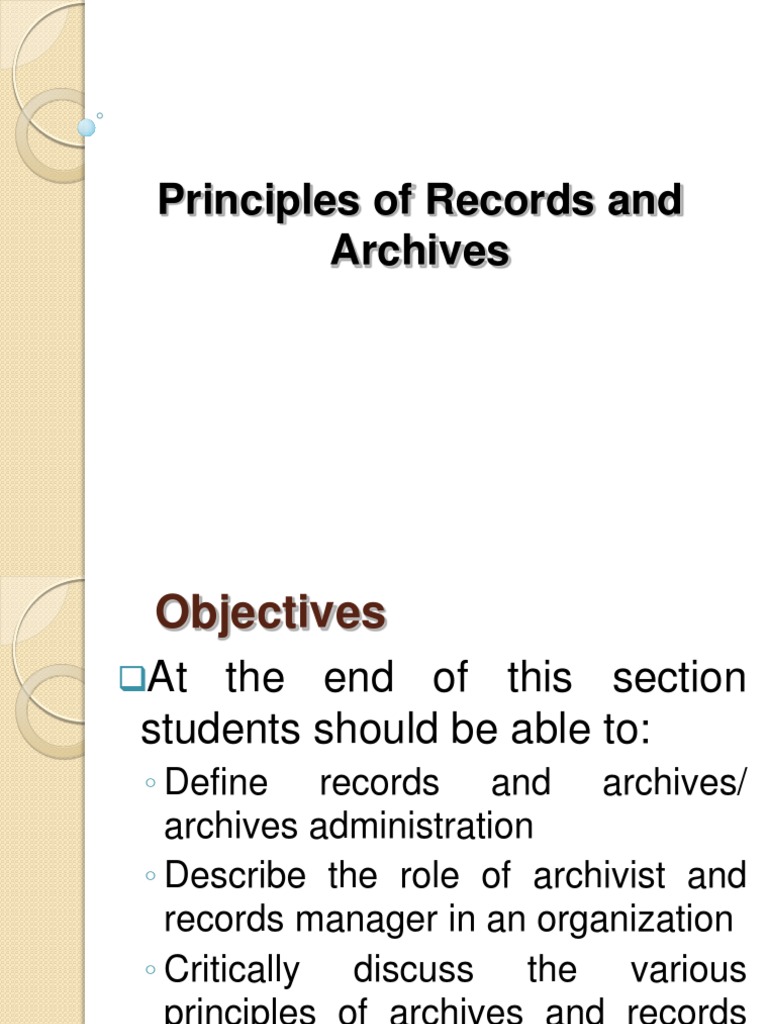 Principles of Records and Archives Archive Records Management