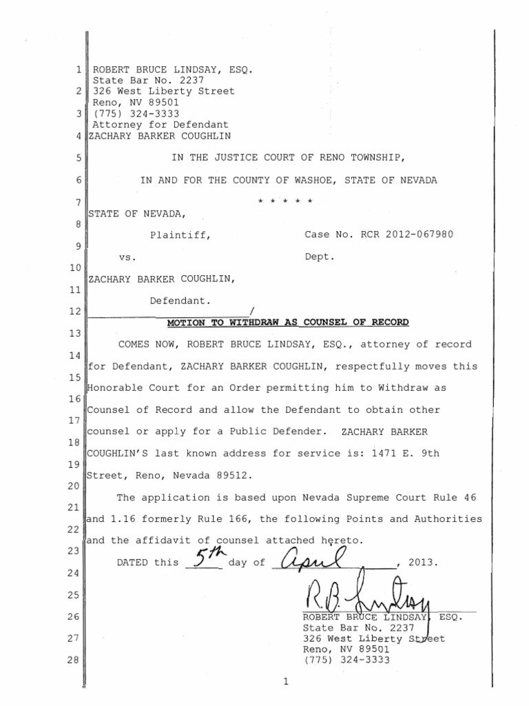 4 5 13 0204 067980 Lindsay's Motion to Withdraw as Counsel of Record