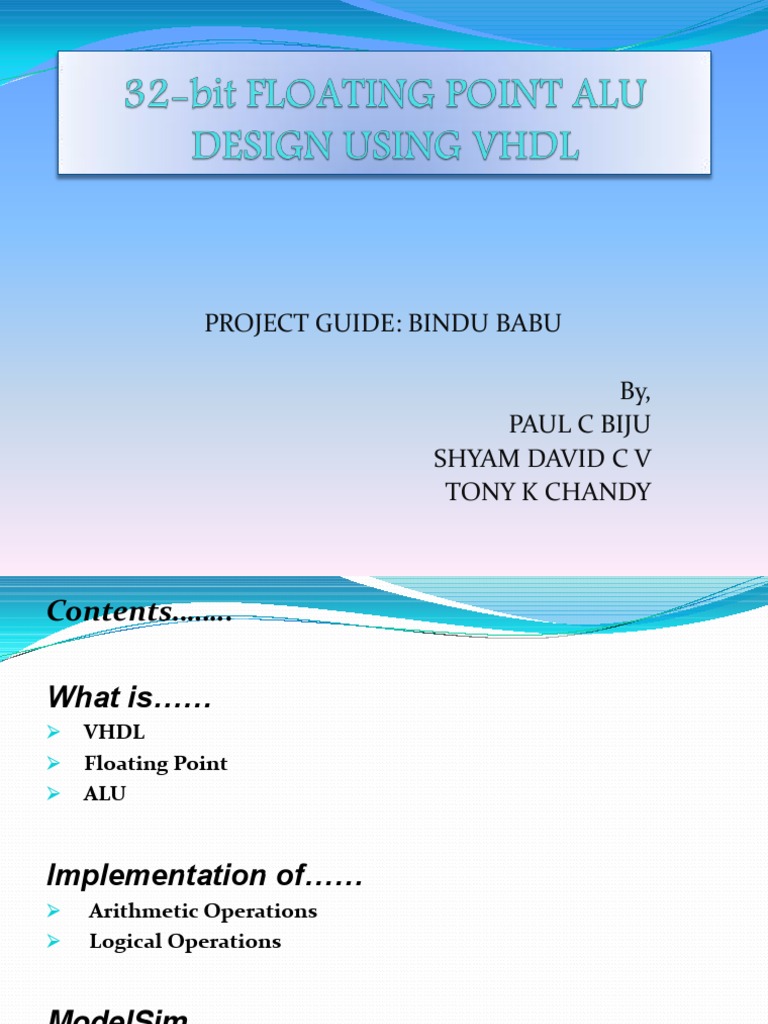 Floating Point ALU Using VHDL Blue | PDF | Vhdl | Theory Of Computation