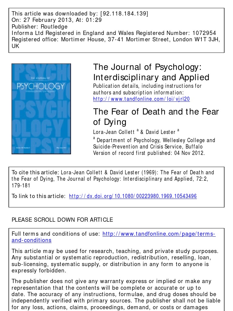 The Fear of Death and The Fear of Dying | PDF | Analysis Of Variance ...