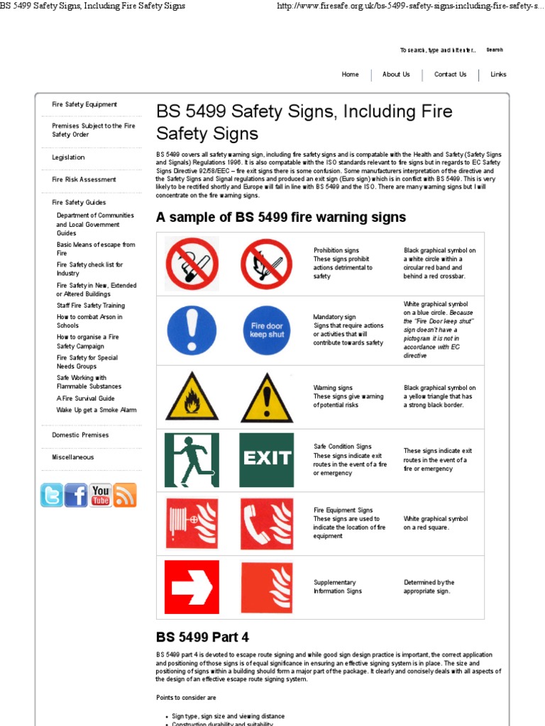 BS 5499 Safety Signs, Including Fire Safety Signs Fire Safety Safety