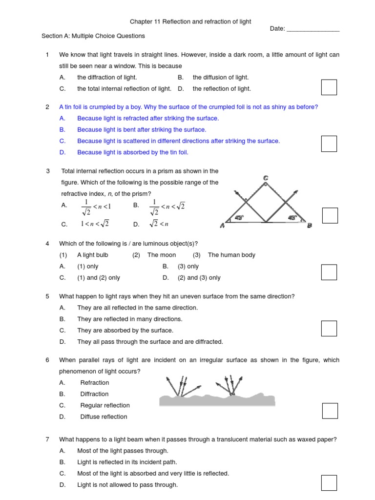 Reflection and Refraction of Light | PDF | Reflection (Physics ...