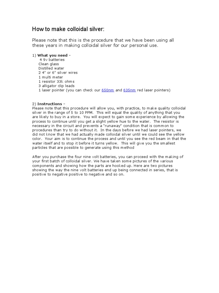 How To Make Colloidal Silver PDF Voltage Electrical Resistance