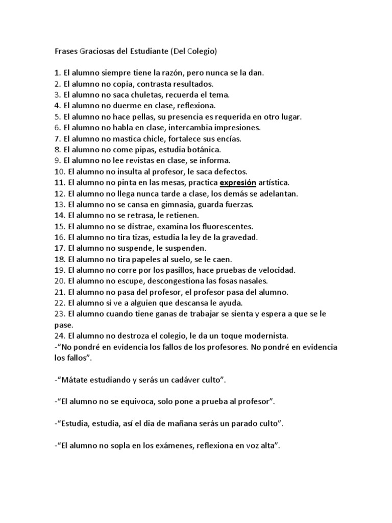 Frases Graciosas Del Estudiante | PDF | Ocio
