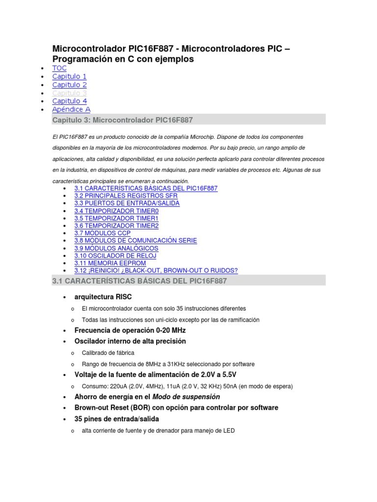 Características del PIC16F887 | PDF | Microcontrolador | Lenguaje ...