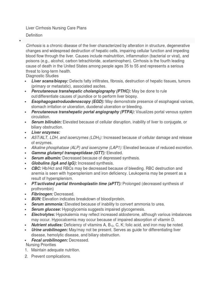 Liver Cirrhosis Nursing Care Plans | PDF