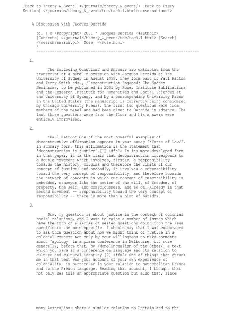 A Discussion With Jacques Derrida | PDF