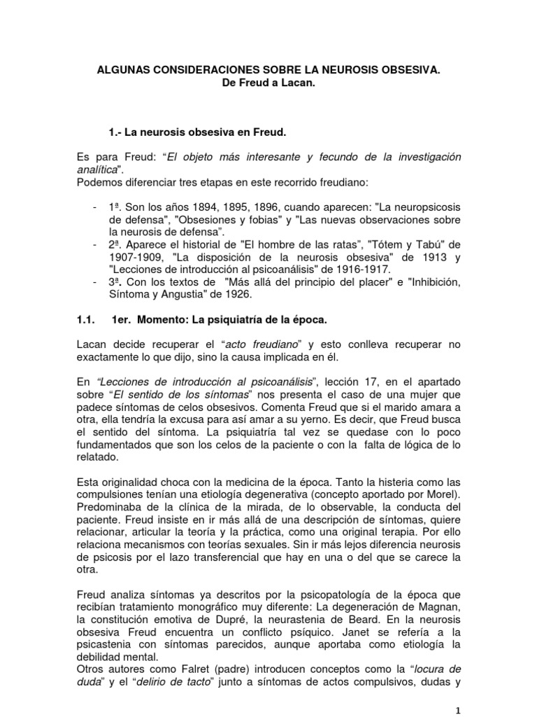 Evolución de la neurosis obsesiva: Freud a Lacan | PDF | Jacques Lacan ...