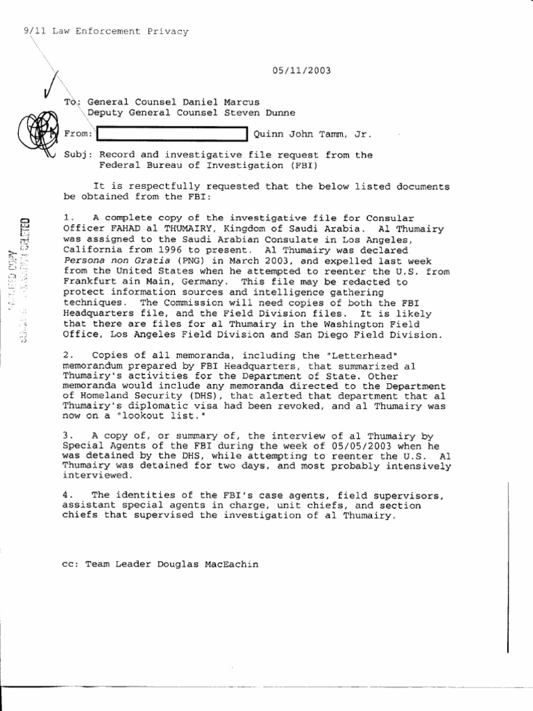 DM B3 Document Requests FDR - Memo From Redacted and Tamm Re FBI ...