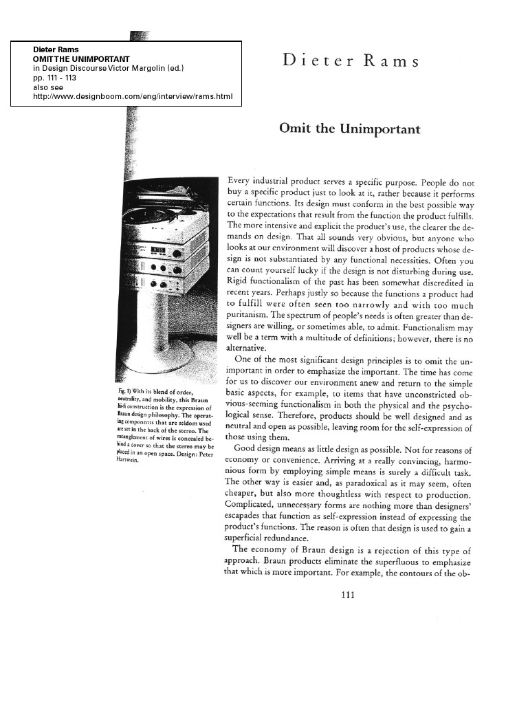 Dieter Rams on Essential Design Principles | PDF