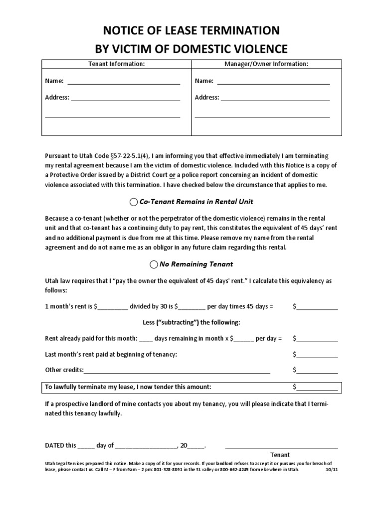 Domestic Violence Lease Termination Lease Leasehold Estate