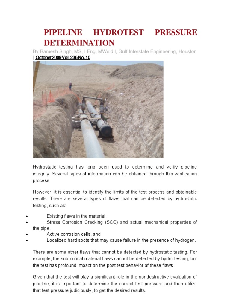 Hydrotest Pressure Guidelines for Pipelines | PDF